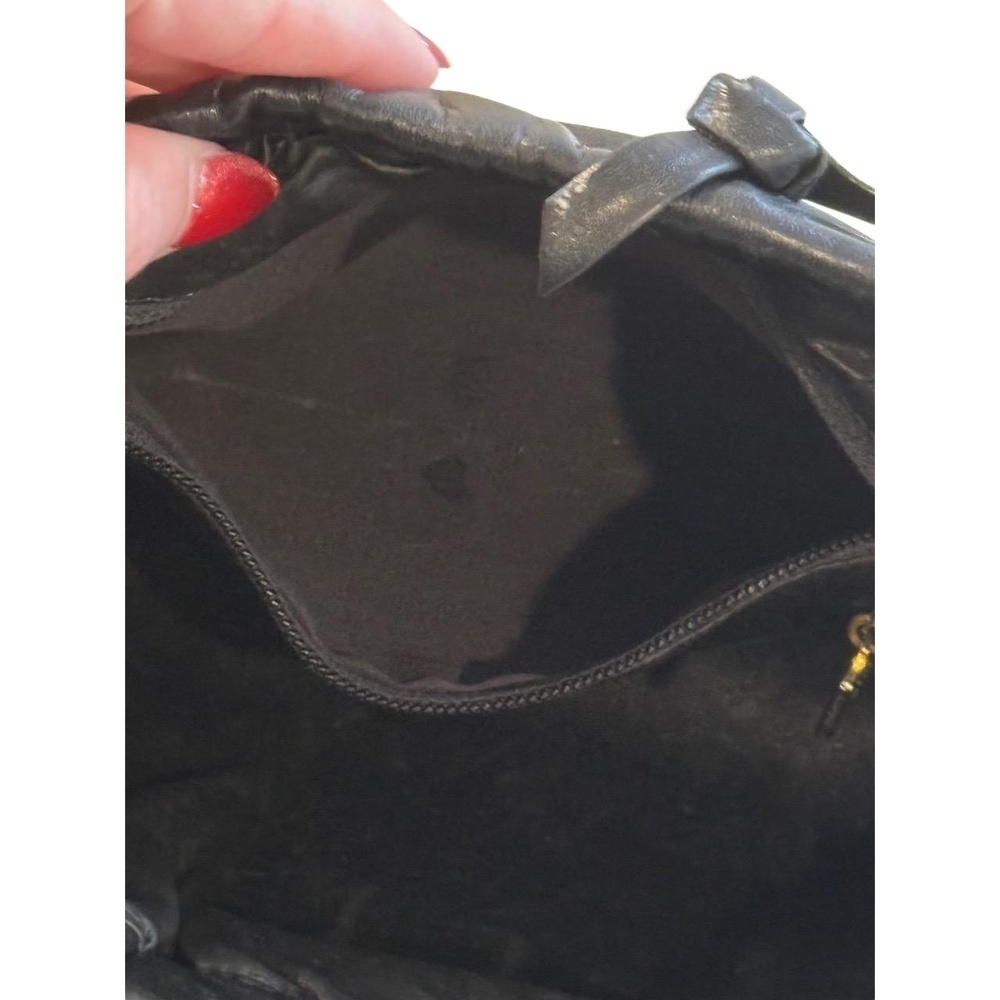 Vintage ANNE KLEIN by Calderon Black Leather Handbag Clutch Gathered Snap Top - Picture 5 of 9